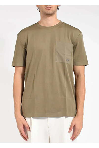 BOSS Erkek Regular Fit Yuvarlak Yakalı Cep Detaylı Pamuklu Kısa Kollu Haki T-...