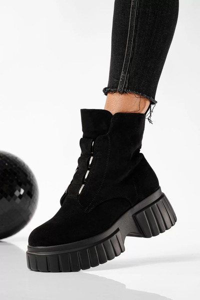 Zaira Women's black fur boots made of ecological suede leather Mia #22788 - 40