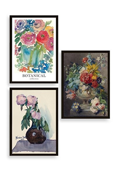 Twin Store لوحة زهرة ثلاثية مؤطرة بالخشب