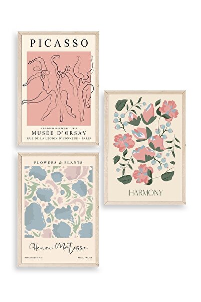 CT STONES Famous Paintings Triple Wooden Framed Painting