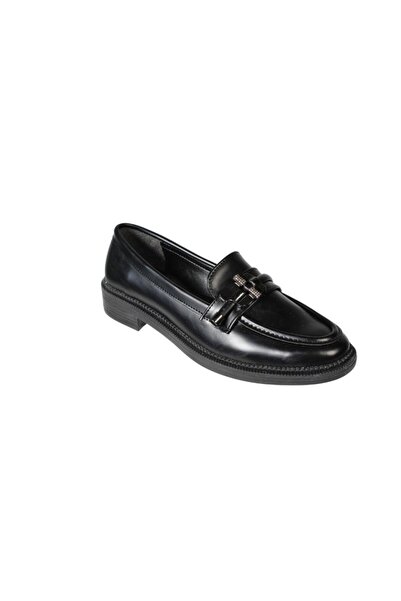 Yaz Kış Ayakkabı Yazkiş Women's Black Leather Buckle College Classic Shoes