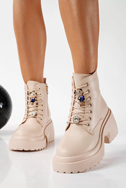 Zaira Γυναικείες μπεζ γούνινες μπότες από οικολογικό δέρμα Ιούνιος #22778 - 40