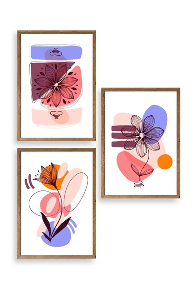 Pazarcan طاولة بإطار خشبي ثلاثي مزخرف بالزهور