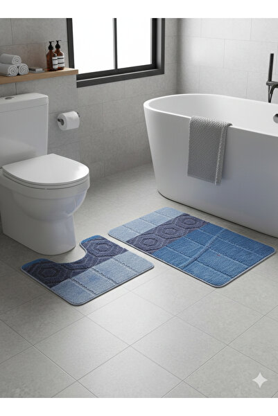 Indomex BATH MAT GLD03 SET OF 2 PCS. 50x80/40x50cm BLUE