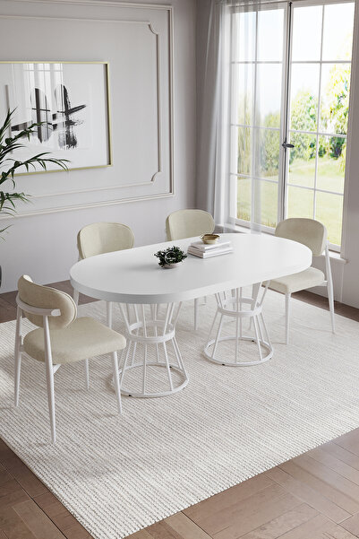 BY ORHAN GÜZEL POLO BOHEM MUTFAK MASASI TAKIMI OVAL MASA 4-6 KİŞİLİK