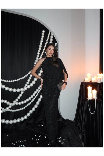 ESRAHELVACI One Shoulder Glitter Long Dress