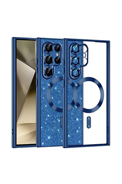 SKYDDAR INNOVATION Husă pentru Samsung Galaxy S22 Ultra 5G, Magsafe de lux cu sclipici, rezistentă la șocuri, set de autocolante, albastră