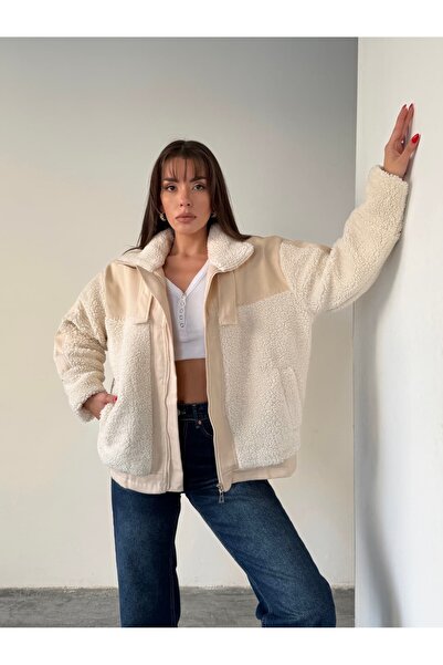 mydukkan.co Boynu Kemer Detay Peluş Mont