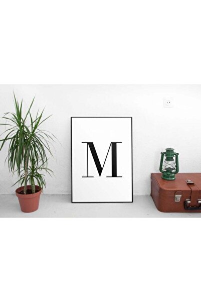 CT STONES Black Framed Wooden Wall Painting with Letter M Lettering