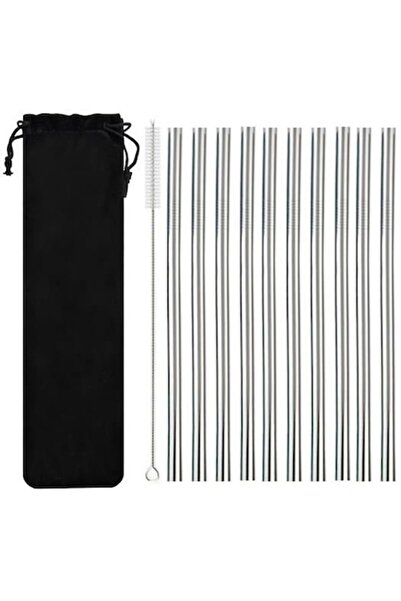 MT MALATEC Set of 10 metal straws, straight - 21.5 x 0.8 cm