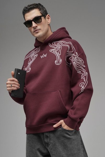king brich Detaliu de broderie supradimensionat Kalıp cu glugă Swea tricou