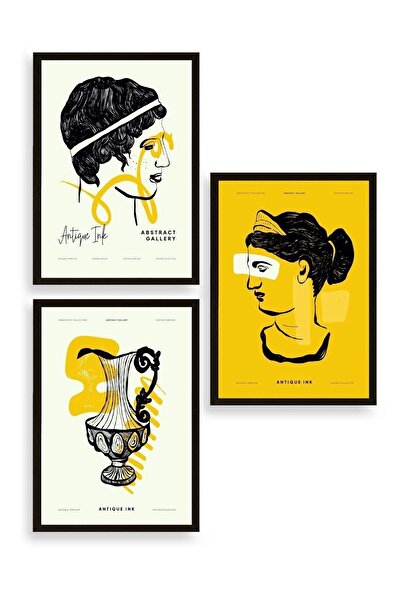 Twin Store لوحة تجريدية بإطار خشبي ثلاثي تجريدي