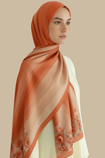 Karaca Eşarp ÇİÇEK DESEN DOĞAL ELYAF ŞAL - TURUNCU