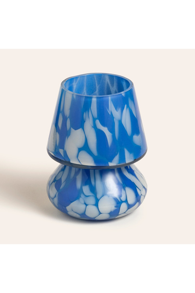 Zsa Zsa Zsu Aravalı Cam Mumluk 10x10x13 Cm Mavi - Beyaz