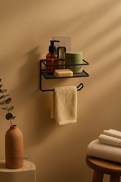 Anadolu Saray رف مناشف ذاتي اللصق يُثبت على الحائط مع رف لتنظيم الحمام والدش
