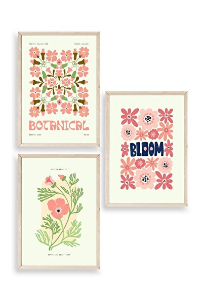 CT STONES Botanical Triple Wooden Framed Painting