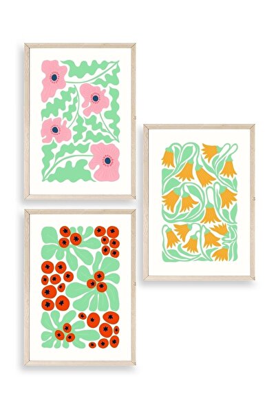 CT STONES Flowers Triple Wooden Framed Painting