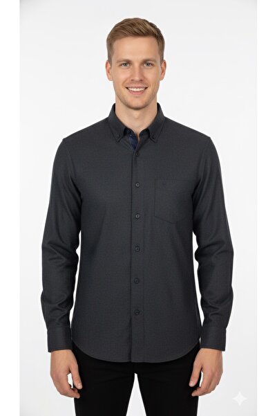 ModaPlaza Men's Plain Classic Flamel Shirt 8021