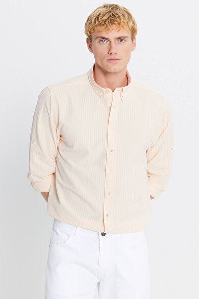 ALTINYILDIZ CLASSICS Men's Yavruağzı Tailored Slim Fit Slim Fit Buttoned Collar Seersucker Patterned Shirt