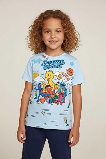 Vaxy Style Kız Çocuk Bisiklet Yaka Relax Fit Pamuklu Susam Sokağı Karakterler...