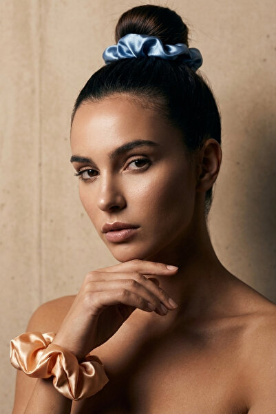 Salvia Dione 2-Piece Luxury Satin Hair Scrunchies Large Size Shiny Silk Textured Rubber Scrunchie Soft Non-Marking XL Scrunchie