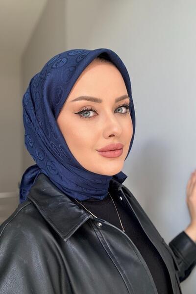 Byedauzunlar وشاح YLS من الجاكار الحريري باللون الأزرق الداكن