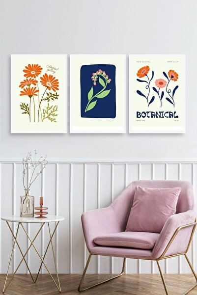 CT STONES Botanical Triple Wooden Framed Painting