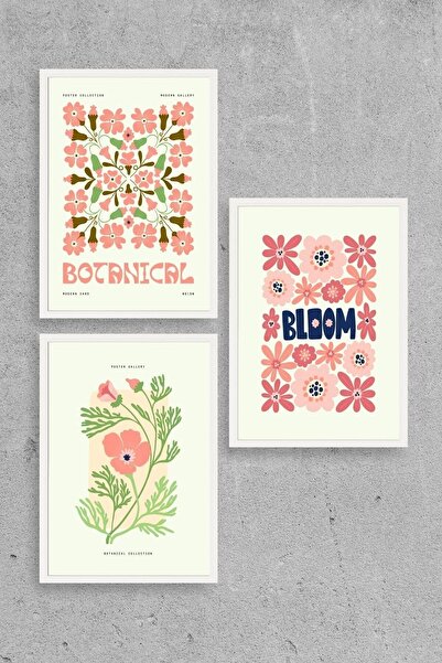 CT STONES Botanical Triple Wooden Framed Painting