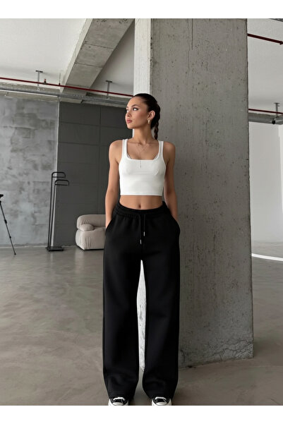 YAKAMEL KADIN 3 İPLİK ŞARDONLU GENİŞ PAÇA EŞOFMAN ALTI