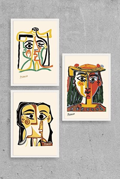 CT STONES Picasso Triple Wooden Framed Painting