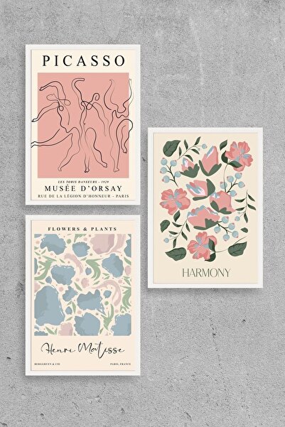 CT STONES Famous Paintings Triple Wooden Framed Painting