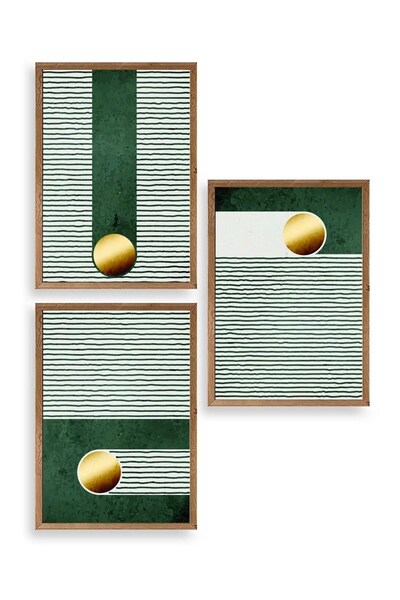 Twin Store لوحة بإطار خشبي ثلاثي منقوشة على شكل كرة مستديرة