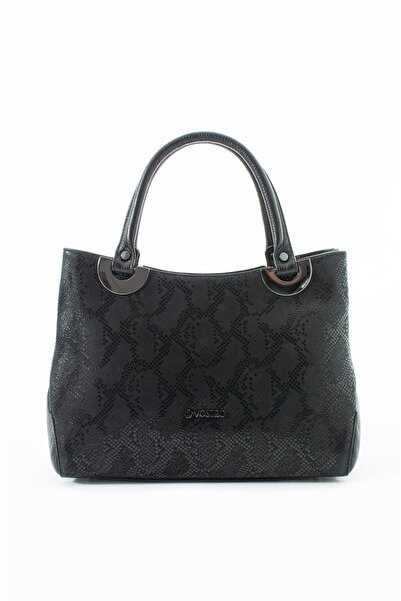 VOSTRO %100 Hakiki Deri Kadın Siyah Yılan El ve Omuz Çantası - El Yapımı İtal...