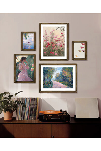 Vetro Design Pastel Bahçe Çerçeveli Tablo Set