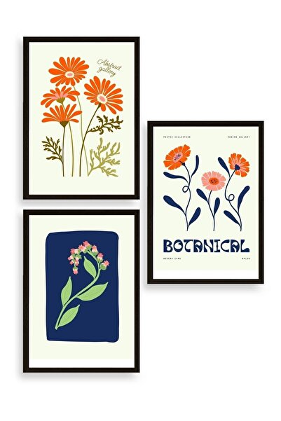 CT STONES Botanical Triple Wooden Framed Painting