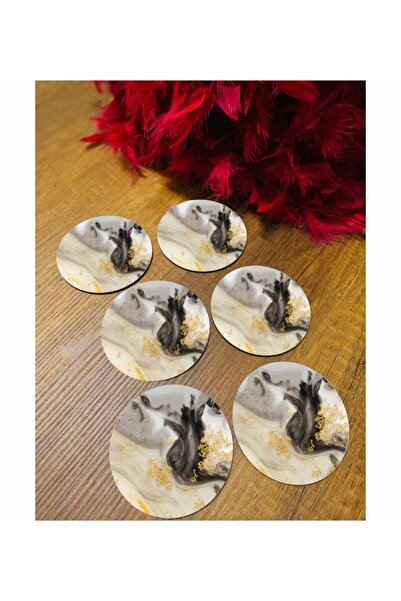 Hangora 6 Pieces Black Gold Marble Wooden Coasters