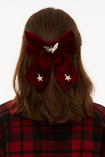 New Obsessions Burgundy Velvet Bow Buckle with Flying Heart Charm
