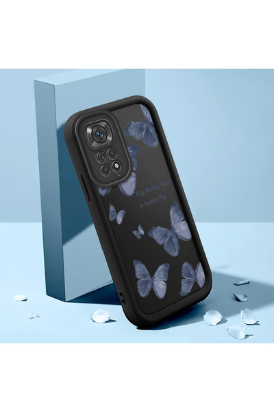 ucuc Xiaomi Redmi Note 11S Uyumlu Siyah Silikon Kelebek Desen Darbe Koruma Kı...