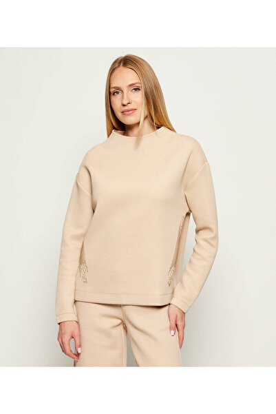 EA7 Women's Regular Fit Mock Neck Long Sleeve Beige Sweatshirt 7W000524 Af13151-U1046