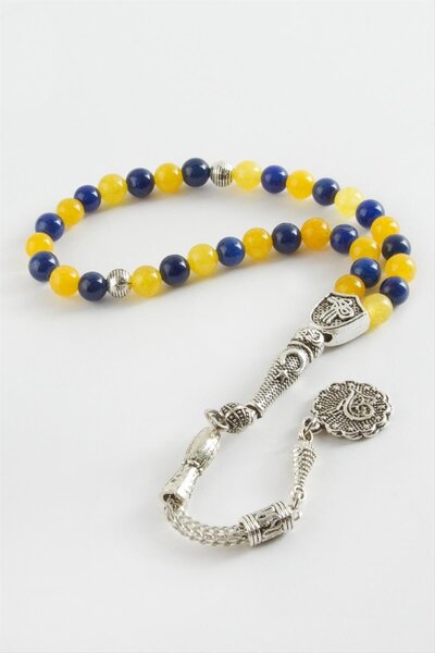 makay سبحة من الحجر الطبيعي باللون الأصفر والأزرق الداكن مقاس 6 مم