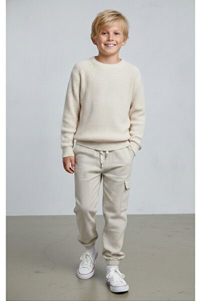Jack Lions Boy's Elastic Waist Elastic Leg Cargo Pocket Thin m Transitional Woven Natural Linen Trousers