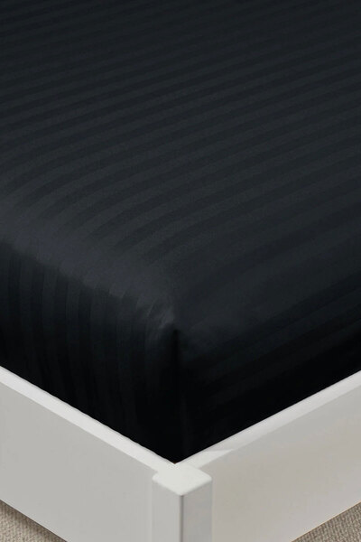 VAROL 100% Cotton Satin Stripe King Size Fitted Sheet Set – 30 cm – 2 Pillowcases