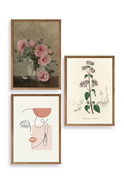 CT STONES Flower Triple Wooden Framed Painting