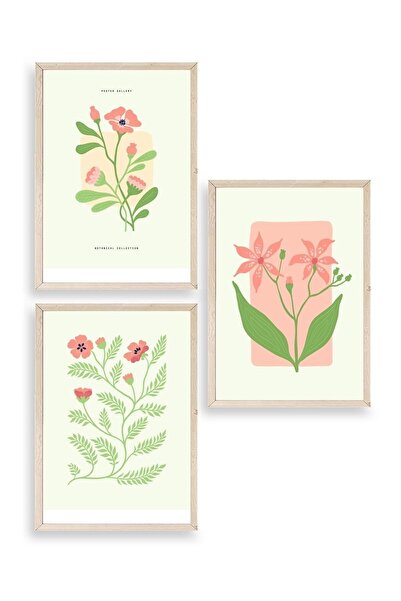 CT STONES Botanical Triple Wooden Framed Painting