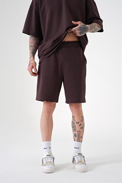 Machinist Men's Premium Pocketed Basic Relaxed Cotton Shorts Brown