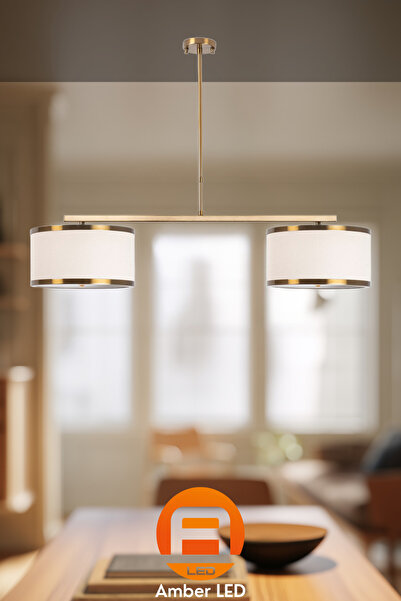 AmberLED Modern Abajur Başlıklı 2'Li Avize Mutfak ve Salon İçin E27 Uyumlu