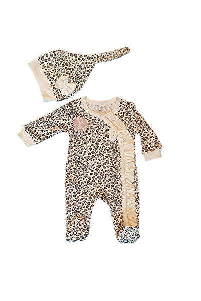 Mini Okyanus Bebe Leopar Desenli Kız Bebek Tulum Bereli