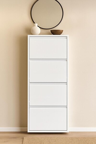 my design eviniz için en özel tasarımlar Metal ayakkabılık 4 kapaklı Beyaz