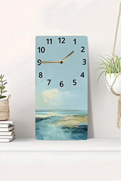 kutuTR 3D Looking Sea View 2D Uv Printing Mdf Table Clock 20X40 cm Silent Mechanism-Dts050