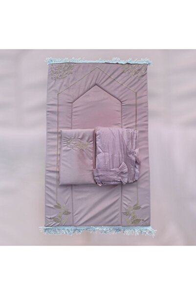 FABRIC سجادة صلاة وردية مبطنة بتطريز جميل مع طرحة متناسقة تمنح راحة أثناء الا...